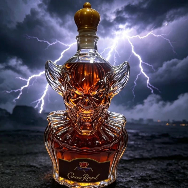 Horror Clown Style Crystal Glass Decanter Crown Royal Baphomet Style Whiskey Wine Bottle, Halloween Decoration Gift First Choice Witchcraft Barware Accessories