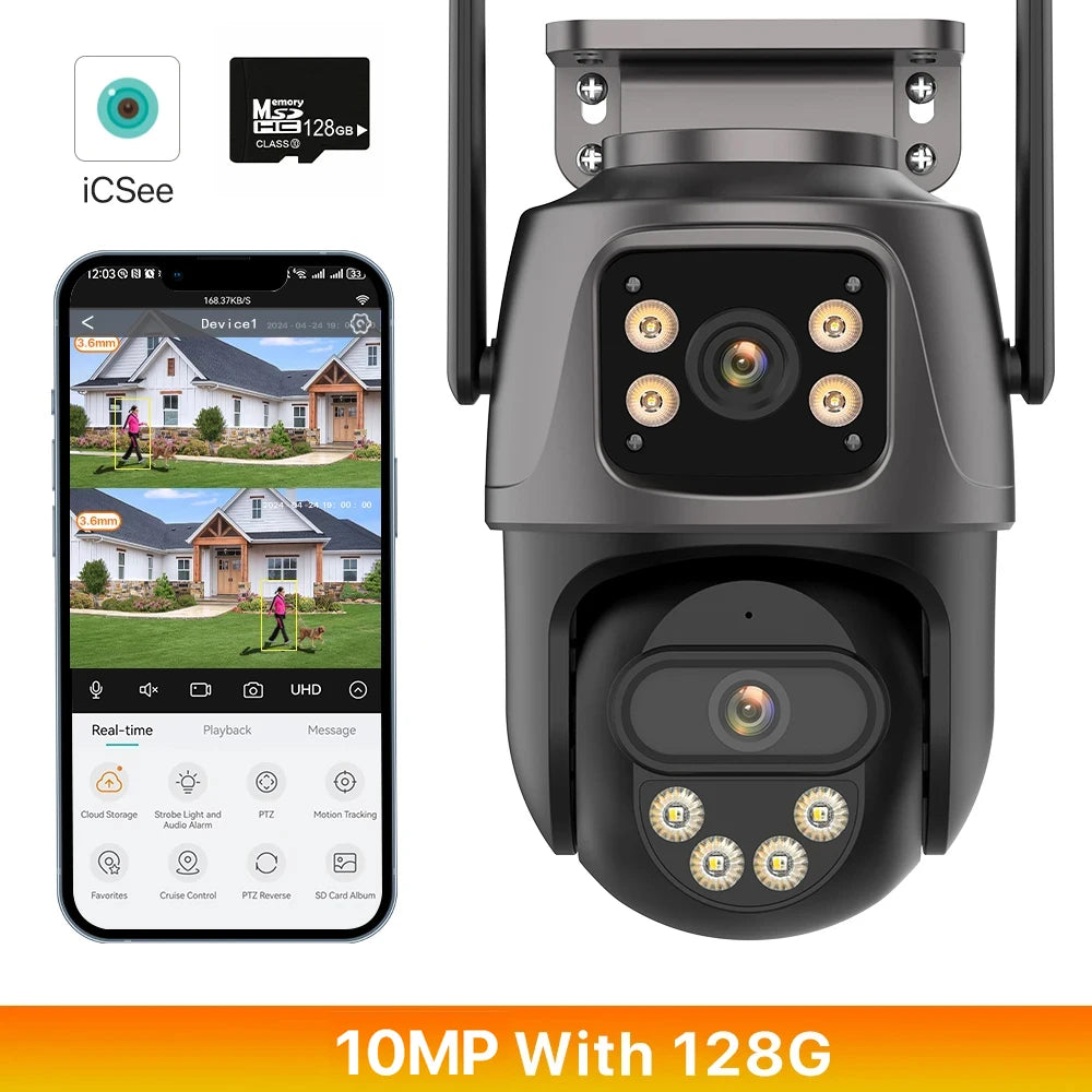 NEW 15MP HD 3 Screen WI-FI IP 2 Ways Voice Intercom Camera Outdoor 4K Dual Lens Camera Ai Human Detection Waterproof CCTV Video Security Camera Home Office Factory Security Systems
