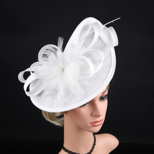 Black/White Color 2 Types Large Women Feather Fascinator Hat, Sinamay Mesh Kentucky Derby Cocktail Tea Party Wedding Funeral Headwear Racing Hats Women Apparel Accessories