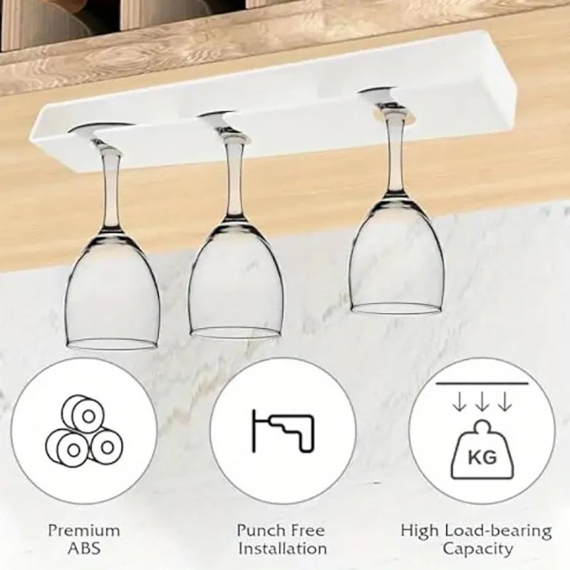2 PCS Set Black/White Color Wine Glass Holder Hanging Wine Glass Holder Under Shelf Plastic Stemware Rack Glassware Drying Storage Hanger For Kitchen Bar