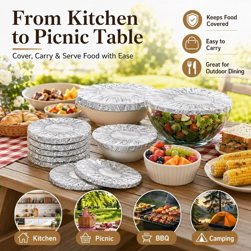 NEW 60 PCS Set Aluminum Foil Bowl Cover Kitchen Food Preservation Wraps Reusable Aluminum Foil Film Covers Picnic Fresh-Keeping Bags for Outdoor Travel Camping