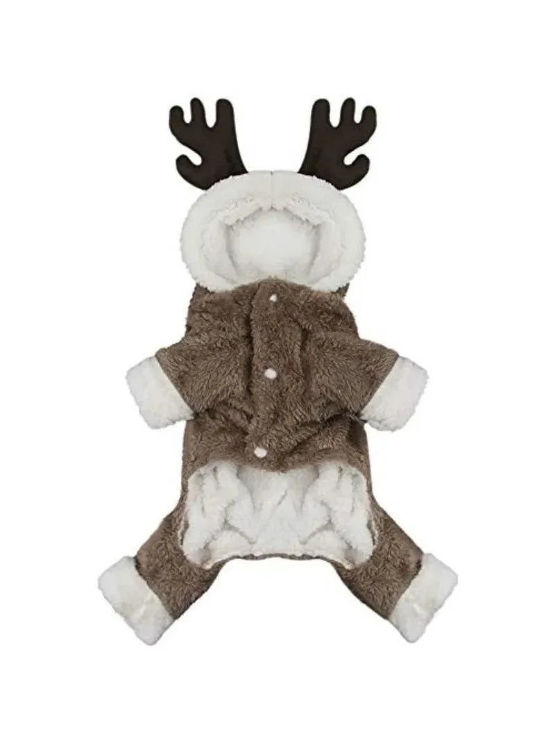 Pet Reindeer Role Play Halloween Christmas Moose Costume Puppy Hoodie Coat Jacket Clothes Wool Warm Hooded Jumpsuit Costume