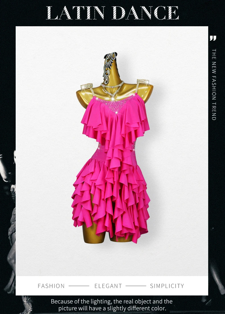 New Arrivals Adults/Kids XXS-2XL Latin Dance Dress With Jewelry Ornaments Set Ballroom Competition Dancing Costume Women's Sexy Clothing Girls Plus Size Ball Short Skirt Party Wear Line Suit Customized Ladies Dress