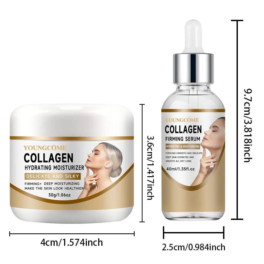 2 PCS Set Collagen Cream Set  Moisturizing Brightening Hydrating Smooth Wrinkles Firming Facial Face Suitable for Travel Packages Women Skin Care Supplies Korean Products