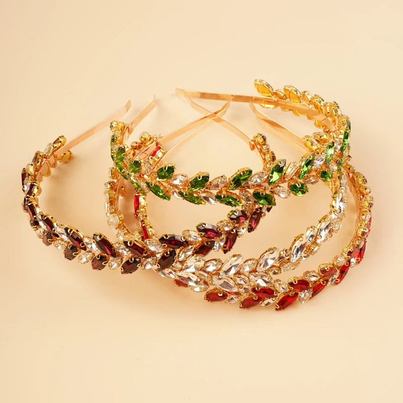Australian Opal Stones 12 Color Luxury Bride Crystal Wedding Headband Silver Blue Red Bridal Headpiece Sparkly Rhinestones Hair Jewelry Accessories for Women and Girls