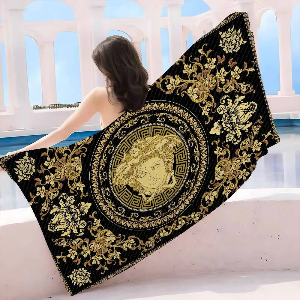 100% Cotton 77x182cm Fashion And Luxury V-Versace Anime Beach Swimming Towel Soft Absorbent Washcloth Women's Gifts for Travel Camping Gym Beach