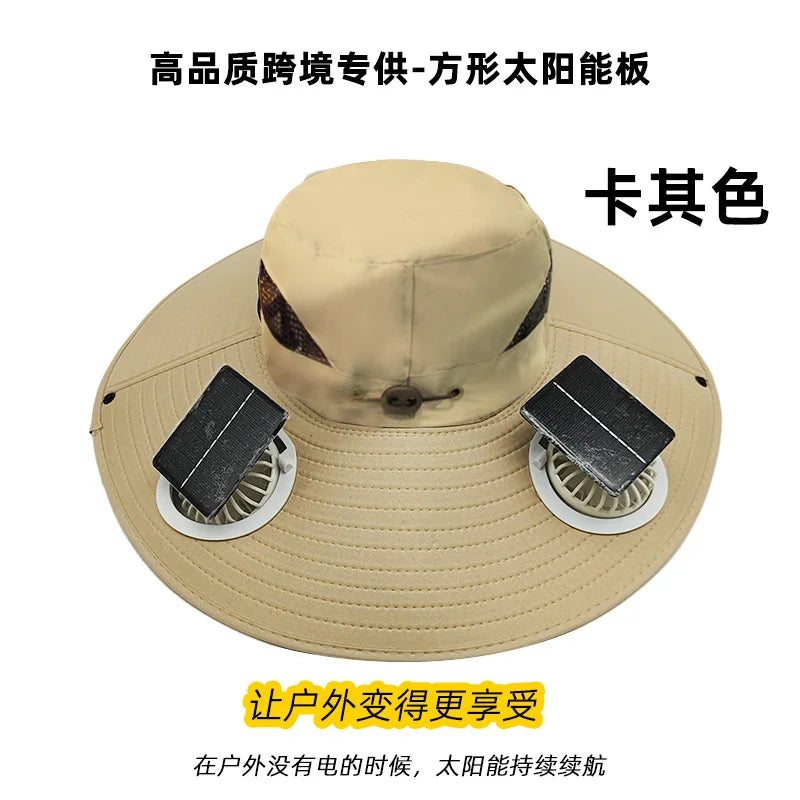 Japanese Solar Air Cooler Powered Fan Cooling Cap, High Wind Power, Summer Outdoor Beach Camping Hiking , Cross-Border, Large Brim, UV Fishing, Sun Visor, Hiking Caps