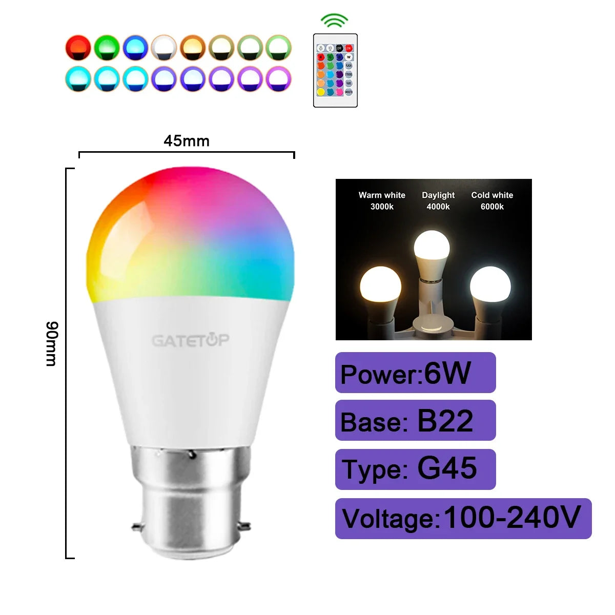 NEW Arrivals 5-10 PCS Set Smart RGB-6000K LED Bulb Spotlight E27 E14 B22 GU10 with Infrared Remote Control, Suitable for Colorful Home Bedroom Living Room Party  Lighting