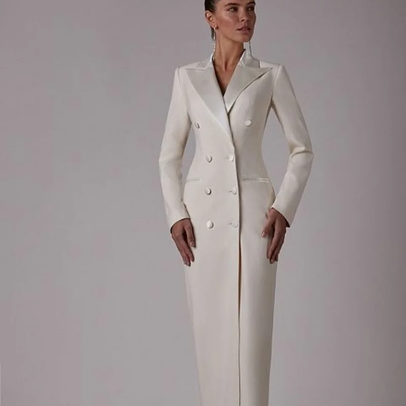 NEW Arrivals Black/Red/Blue/Ivory Luxurious Kashmir Women Plus Size Suits Dress Long Sleeves Satin Prom Evening Gowns Buttons Elegant New Custom Made Ankle Length Dress Mother of the Bride