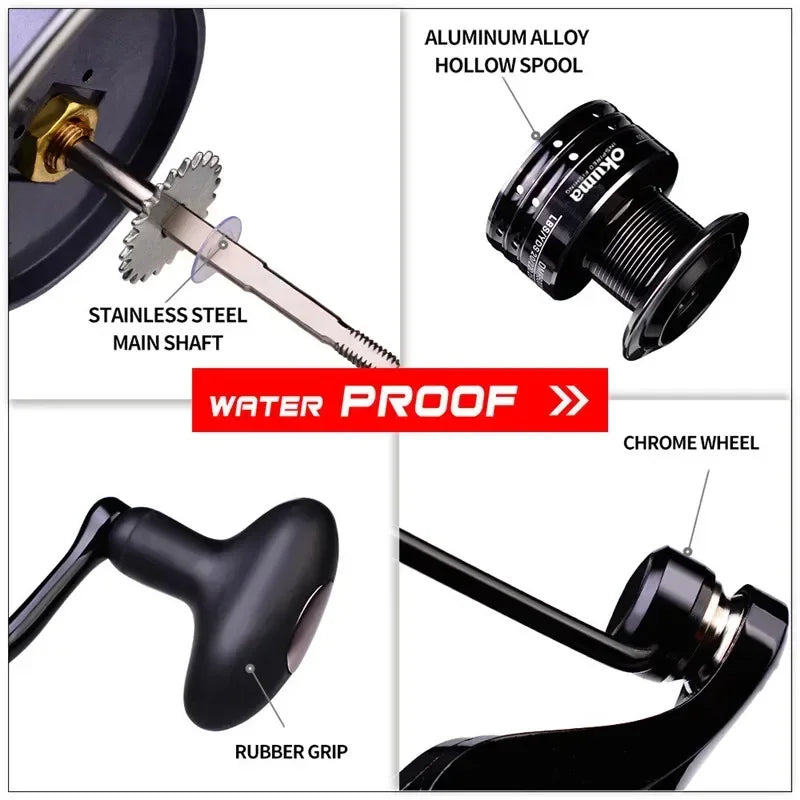 Original Okuma All Metal Wire Cup Professional Spinning Reel Fishing Boat 5.2:1 4.7:1 Rotating Drum 19KG Resistance Rotating Drum Fishing Drum 3000-6000 Series Lake River Ocean Fishing Accessories