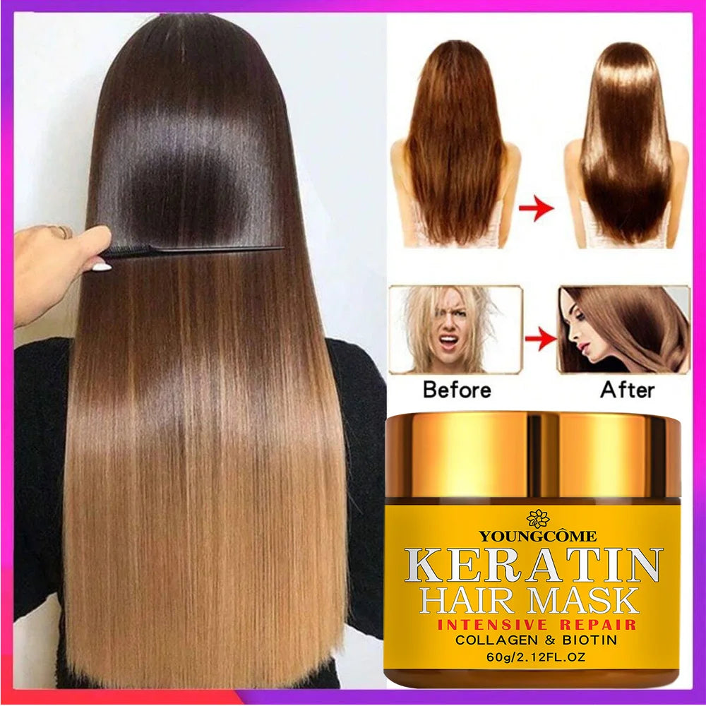 Hair Repairs 60gr Korean Hair Mask Biotin Collagen Keratin Treatment Hairs Conditioner Hair Essential Oil Nourishing for Dry Damaged