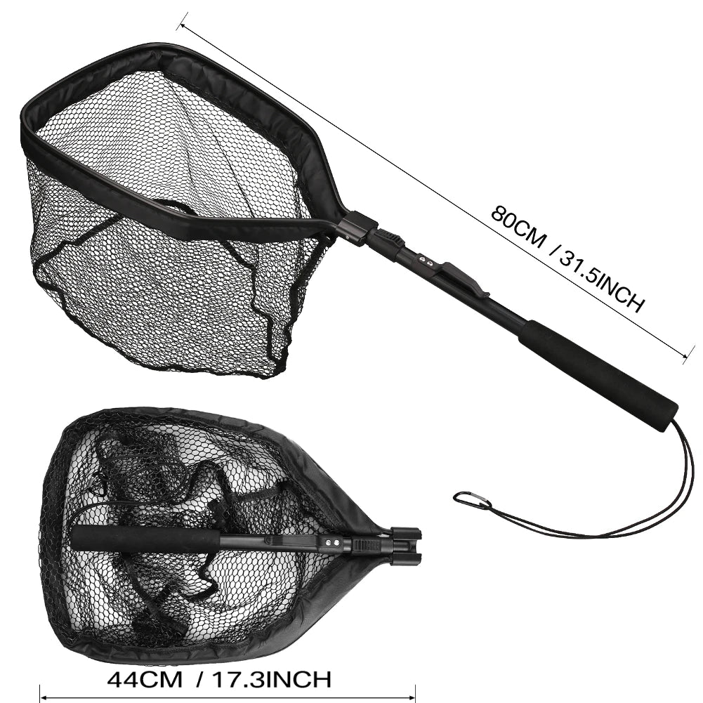 Fishing Landing Net Aluminum Alloy Durable Telescoping Extend to 190cm/130cm/55cm Folding Mesh Safe Fish Catching Releasing Fishing Accessory Sets