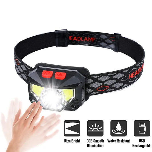 8 Modes Motion Sensor XPE+COB LED Headlamp Flashlight USB Rechargeable Waterproof Camping Head lamp Running Fishing headlight