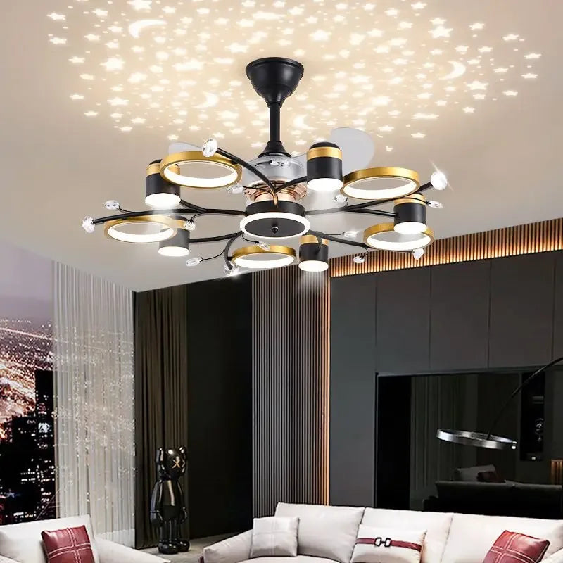 Electric Chandelier with Dining Room Luxury -Style Ceiling Simple Lamp Fan All-in-One Light Home Living Room