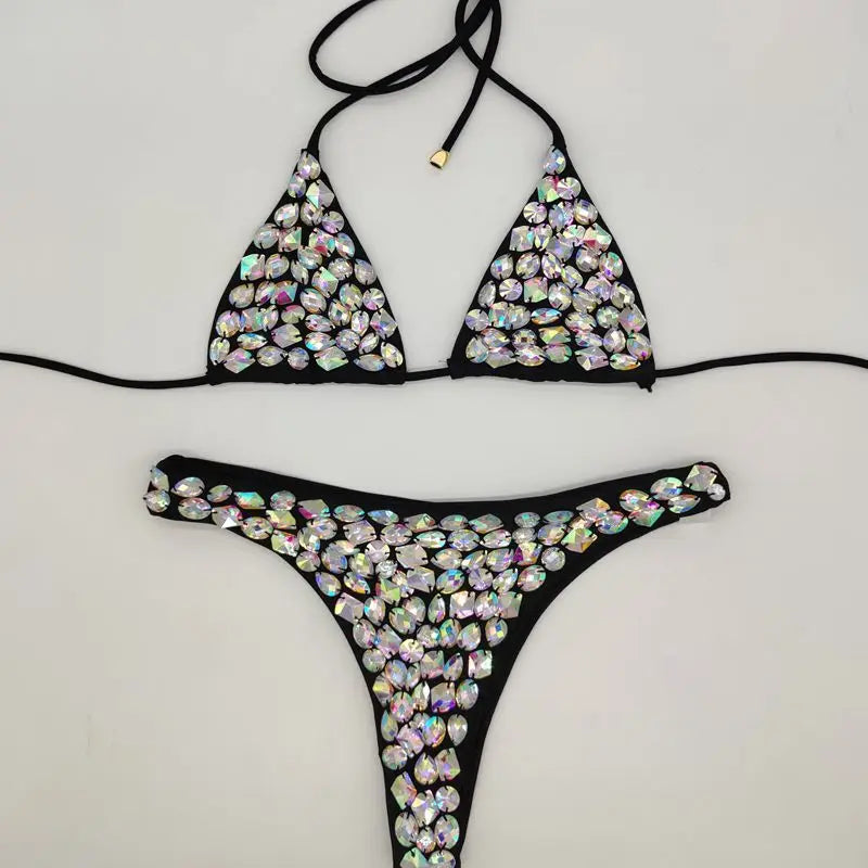 NEW Arrivals Luxury Shiny Diamond Bikini Set Summer Beach Push Up Halter Swimsuit Female Crystal Swimwear Women Brazilian Bikini Ladies Sexy Beach Wear