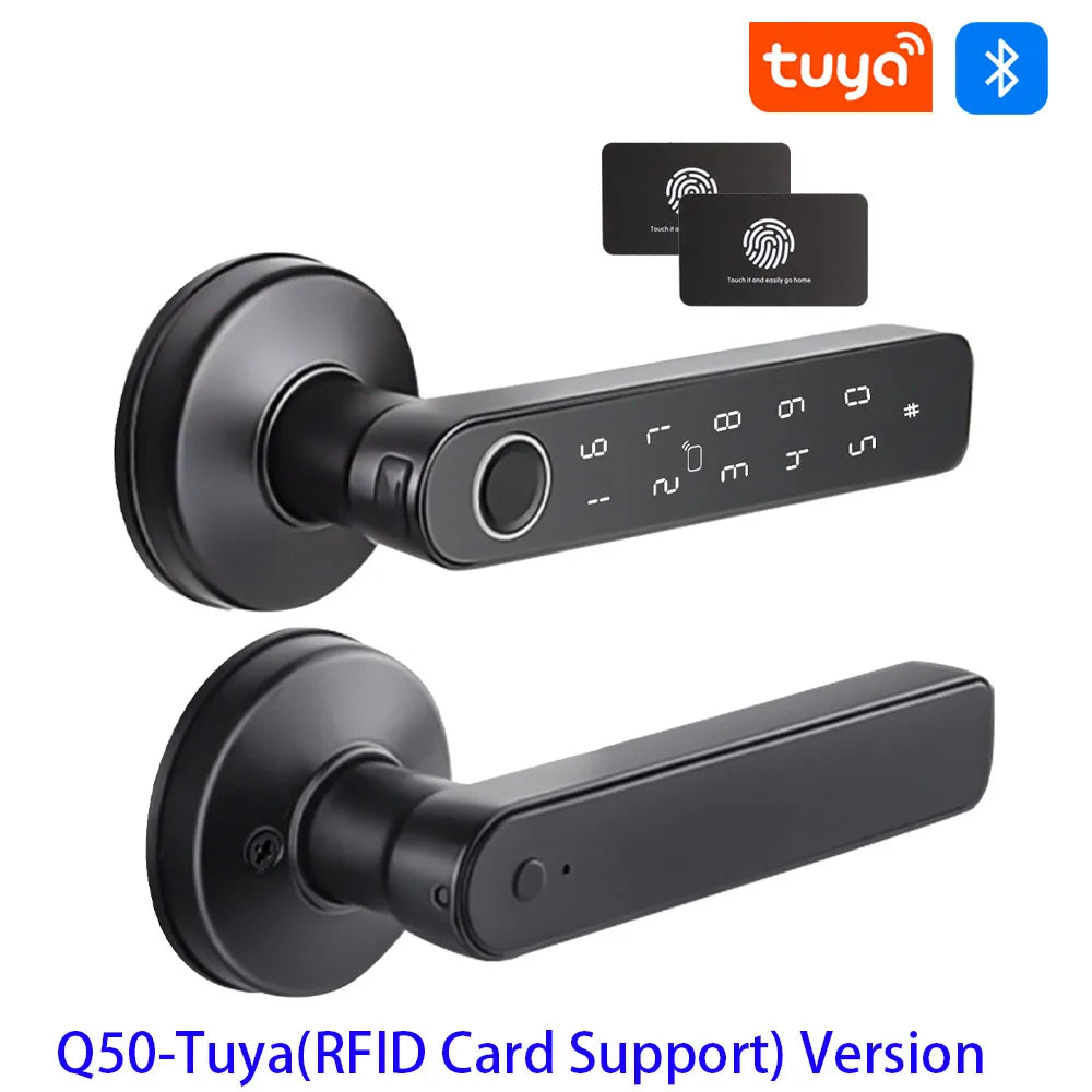 M-5 TUYA RFID APP Control BLE Fingerprint Identification Door Lock Smart Digital Electronic Lock with Password/Key/IC Card(Optional)/ Smart Life/ TUYA APP Unlock Home Office Security Supplies