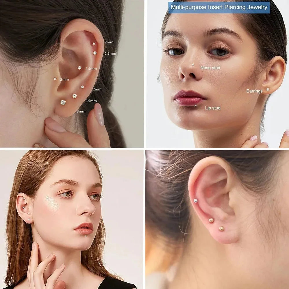 New Arrivals "50PCS" Gold/Silver G23 Titanium Piercing Labret Lip Studs 16G CZ Internally Threaded Stud Earring Lip Ring Tragus Cartilage Helix Jewelry Fashion Supplies