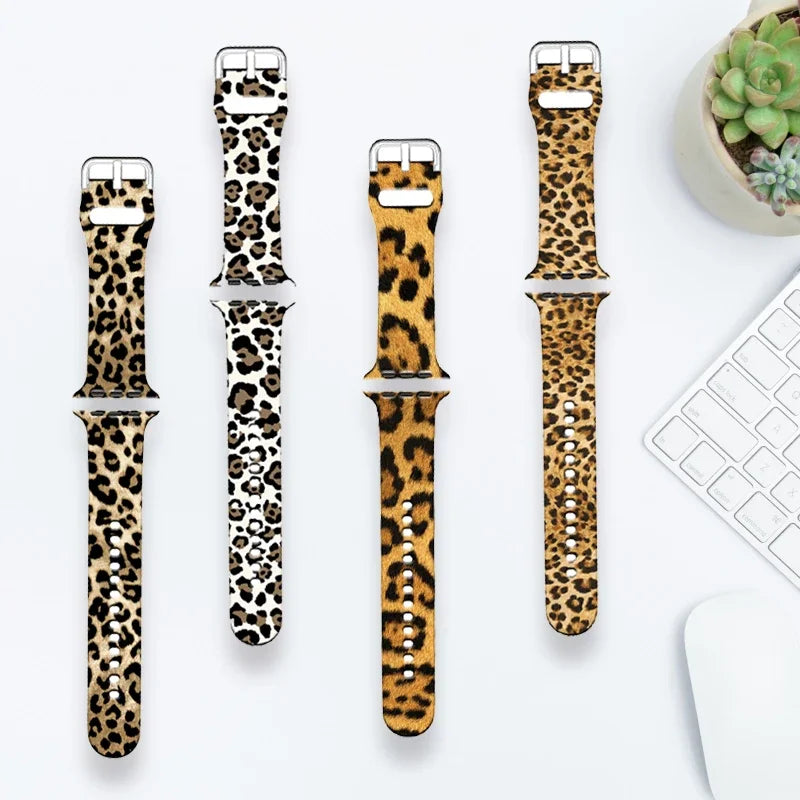 NEW Leopard Silicone Strap for Apple Watch Band 45mm 41mm 49mm 44mm Bracelet for IWatch Series Ultra 9 8 7 6 5 4 3 SE 42mm 40mm 38mm Smart Watch Accessories Electronics Supplies