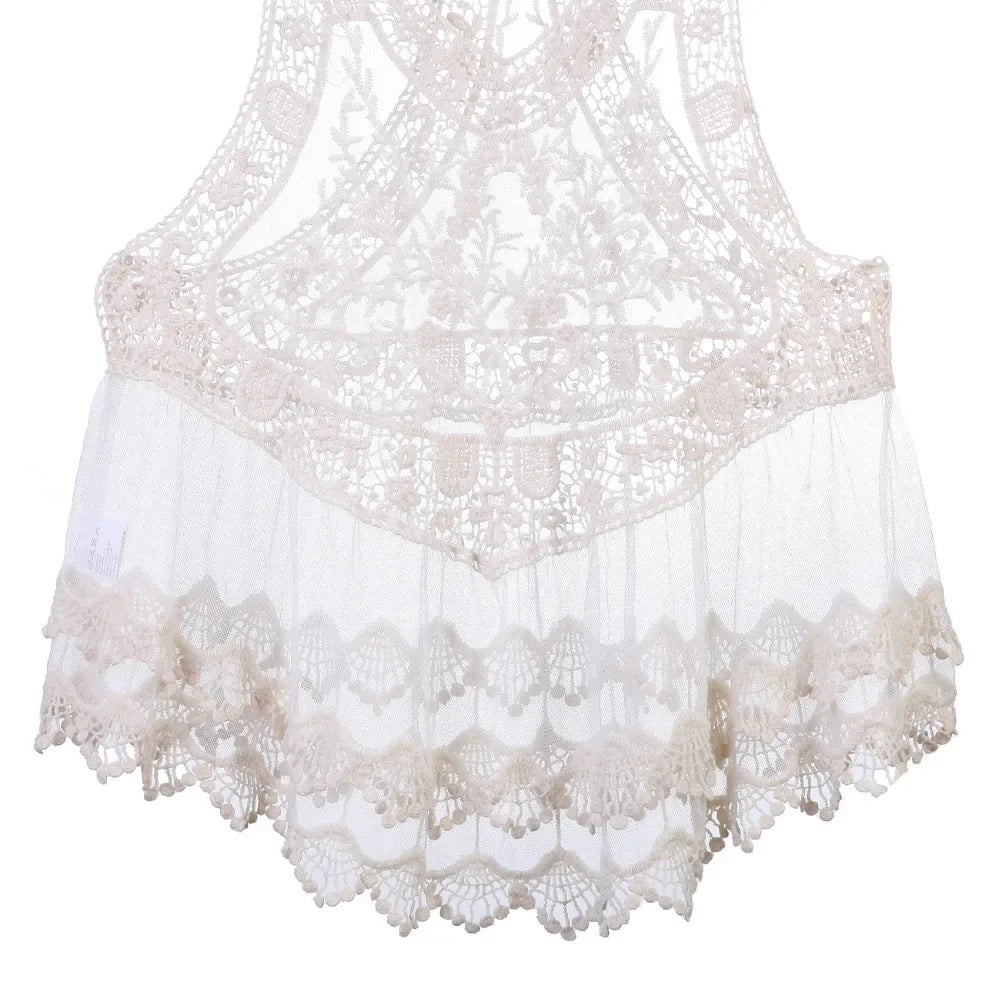 NEW Arrivals Sexy Swimwear Women White Lace Crochet Beach Dress Bikini Cover-Ups Summer Tunic Bathing Suit Sunshade Ladies Beach Mini Dress