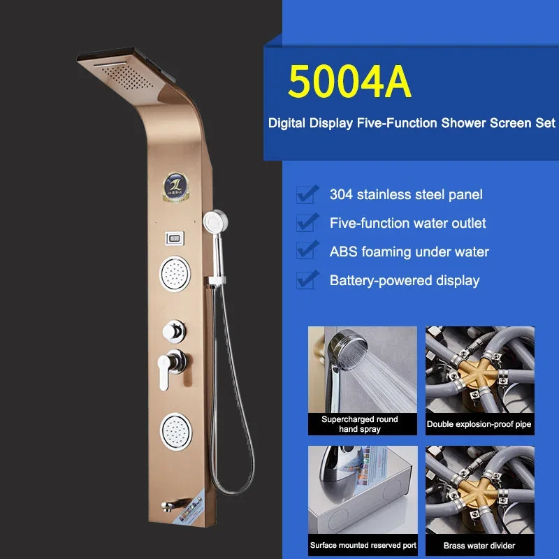 Luxury Stainless Steel Home Improvement LED Lights Shower Faucets Luxury Bathroom Faucet Set Bather Thermostat Shower Screen Shower Electronic System Kit Home Bathroom Supplies