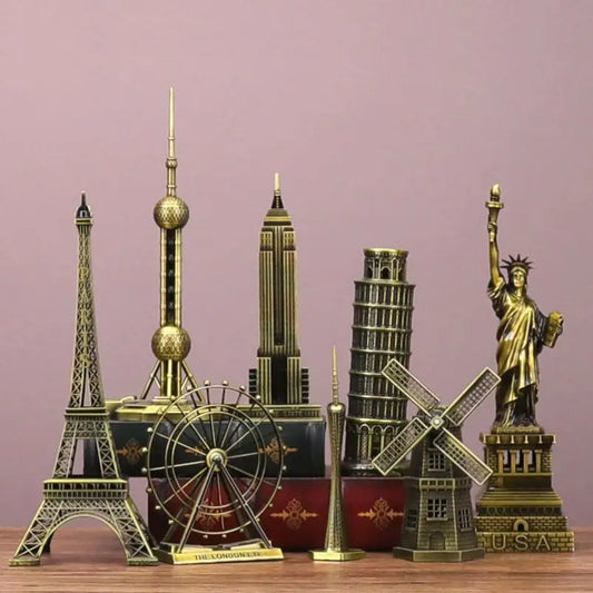 NEW Arrivals 30 Kind Metal Handicrafts Pisa Tower Egyptian Pyramids Building Model Taj Mahal  Empire State Building Ornaments Architects Gifts Home Office Decoration Supplies