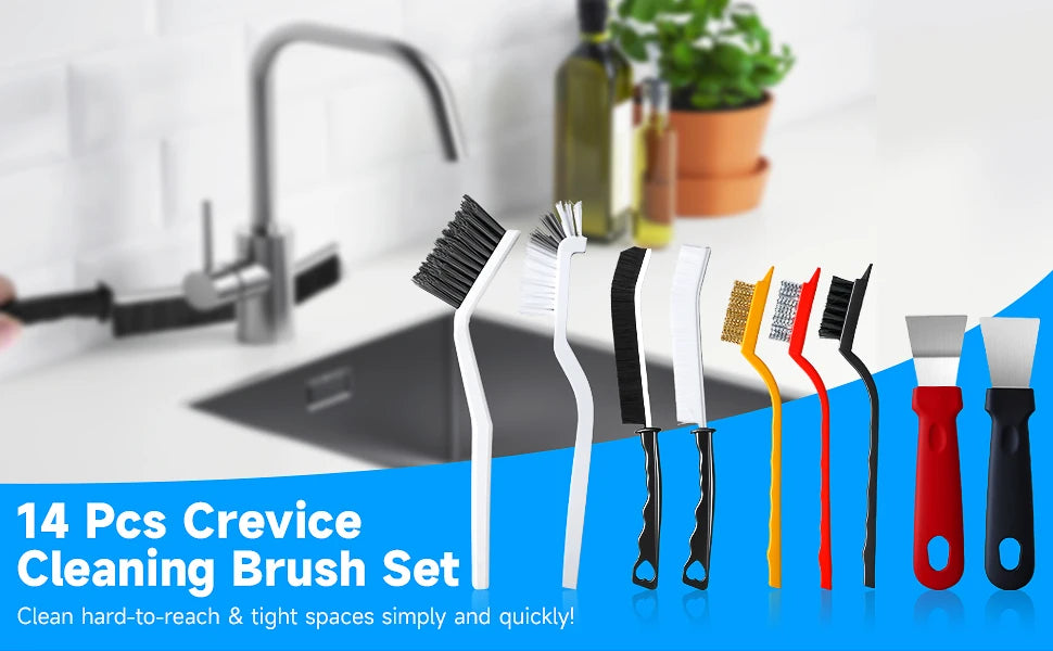 14 PCS Set Hard Bristle Crevice Cleaning Brush Set, For Deep Cleaning Gap, Cleaning Supplies for Household Use, Bathroom, Kitchen, Toilet, Window Grooves