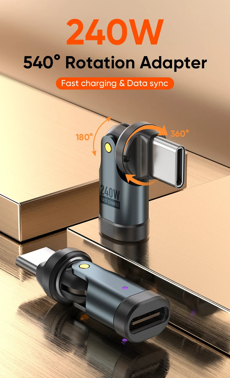 PD 240W USB C to Type C OTG Adapter 540 Rotation 5A Fast Charge Cable Converter for iPhone 16 MacBook Samsung Xiaomi Laptop Computer Accessories Electronic Supplies