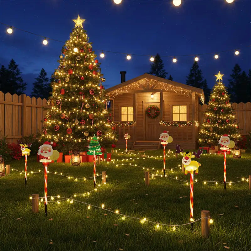 NEW 6PCS/lot Solar-Powered Christmas Lawn Lights Santa Tree & Reindeer Designs for Outdoor Decor Waterproof Garden Lights Holiday