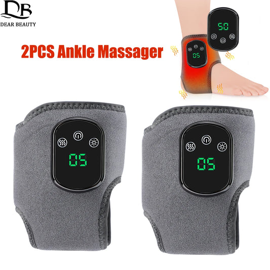 BRAND NEW 2PCS Set Electric Foot Ankle Massager Vibration Hot Compress Ankle Massage Brace Joint Sprain Protection Heating Pad Pain Relief Health Care Supplies
