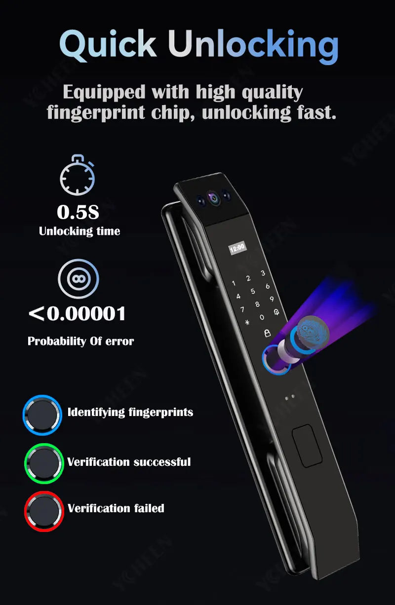 NEW Arrivals 3D Face Recognition Door Lock TUYA APP Can Video Intercom Unlock Digital Smart Lock Fingerprint Key Card NFC Phone Lock Safety Security Accessories Home Office Supplies