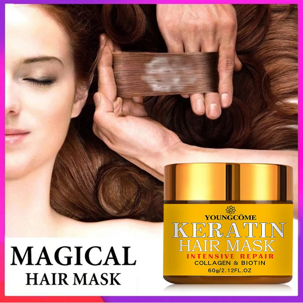 Hair Repairs 60gr Korean Hair Mask Biotin Collagen Keratin Treatment Hairs Conditioner Hair Essential Oil Nourishing for Dry Damaged