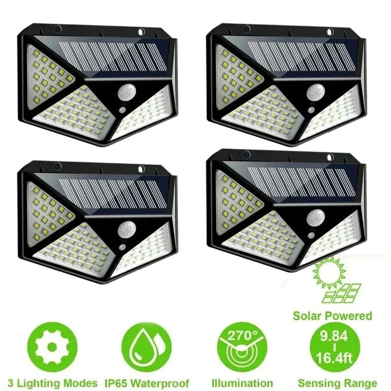 1-8 PCS Set 3 Modes Motion Sensor Outdoor Street Light 100LED Solar Wall Lights Wide Lighting Angle Floodlight Home Step Safety Lamps