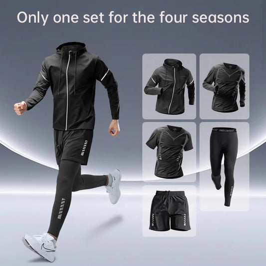 NEW Arrivals 5PCS Set S(50-60Kg-3XL(100+Kg) Plus Size Running Fitness Clothes for Men Spring Autumn Winter Morning Running Speed Dry Cycling Sports Set