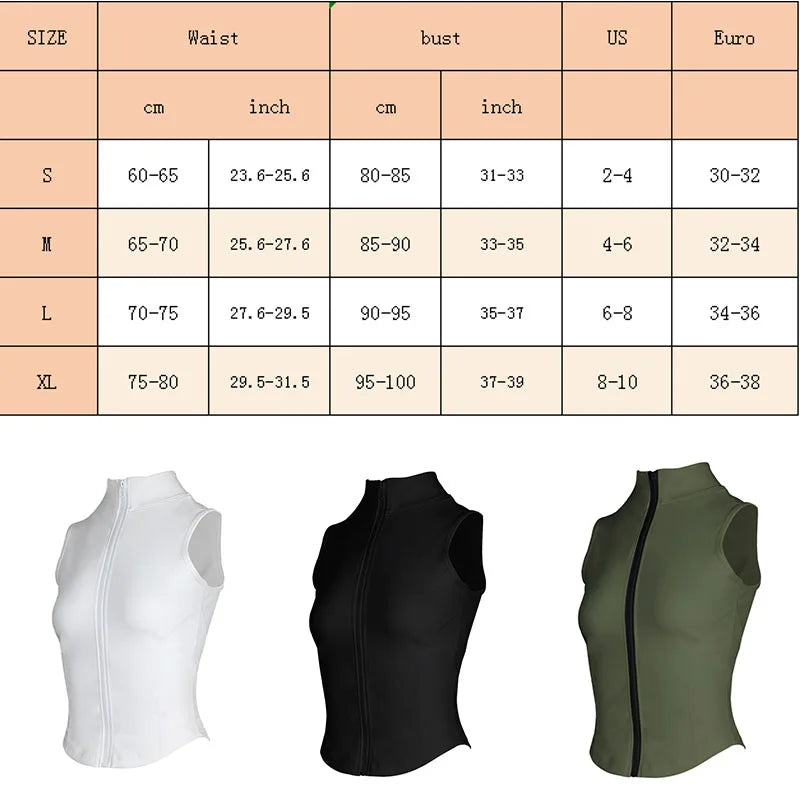 Athletic Zip Up Sweat Vest Jacket Sleeveless Running Yoga Tops High Neck Shirts Sports Top Fitness Women Workout Tops