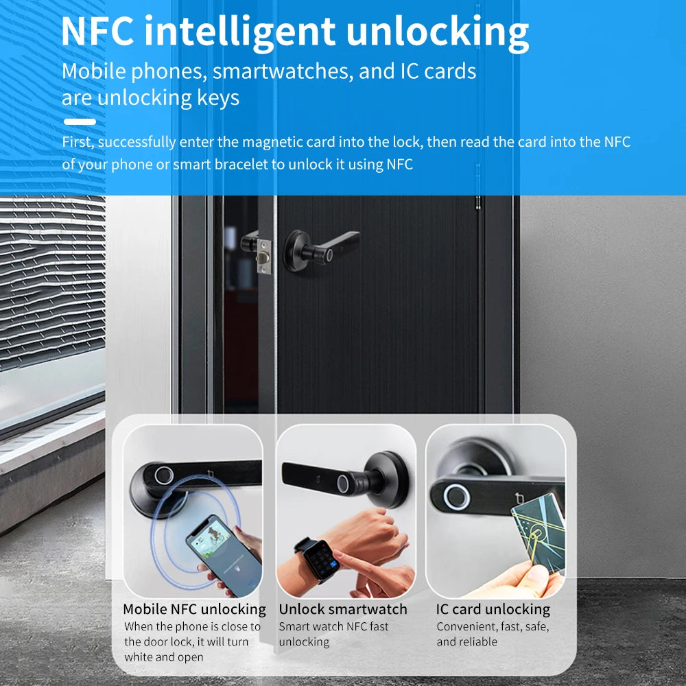 M-5 TUYA RFID APP Control BLE Fingerprint Identification Door Lock Smart Digital Electronic Lock with Password/Key/IC Card(Optional)/ Smart Life/ TUYA APP Unlock Home Office Security Supplies