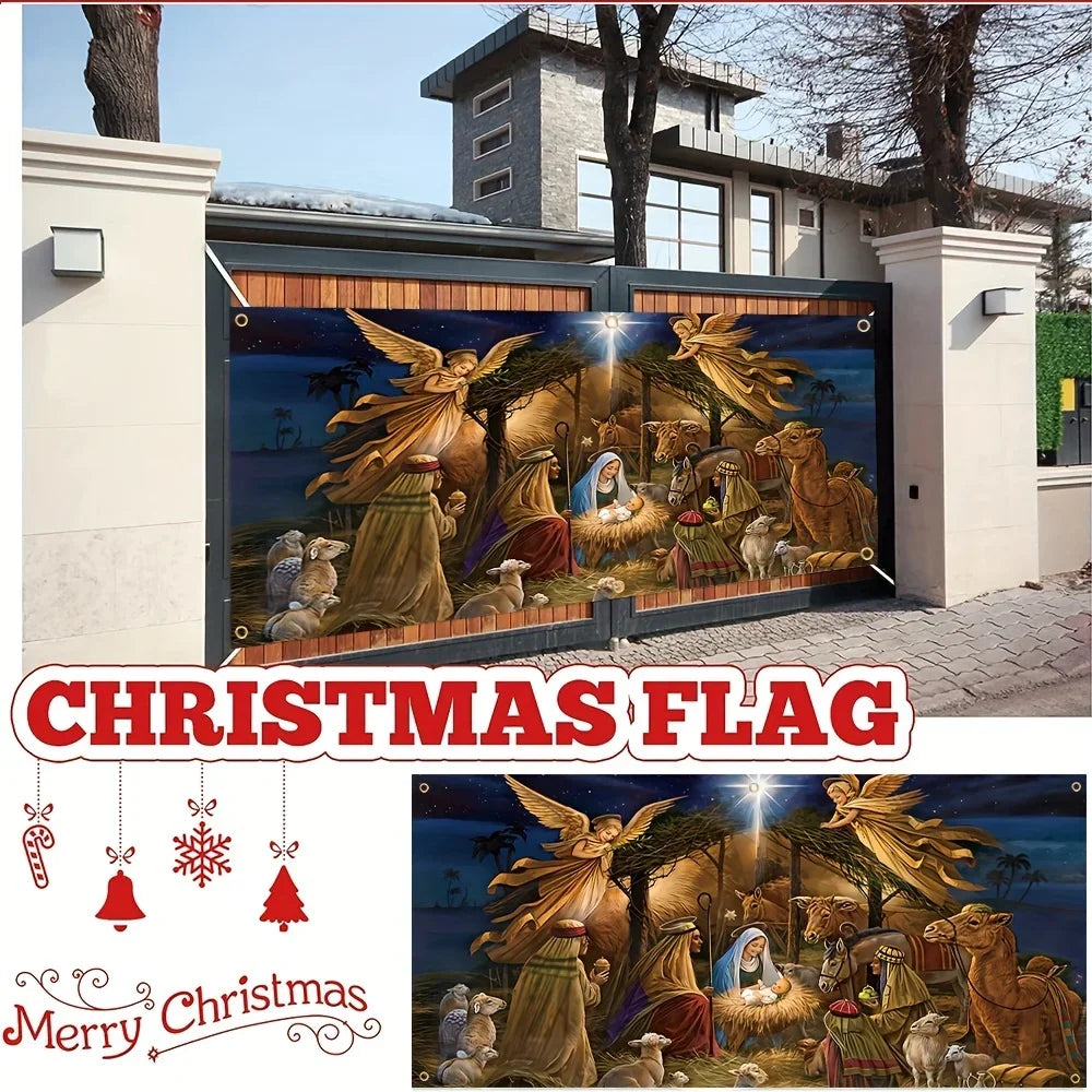 Merry Christmas Nativity Garage Door Banners, Polyester Garage Door Decorations, Garage Door Murals, Holiday Decorations