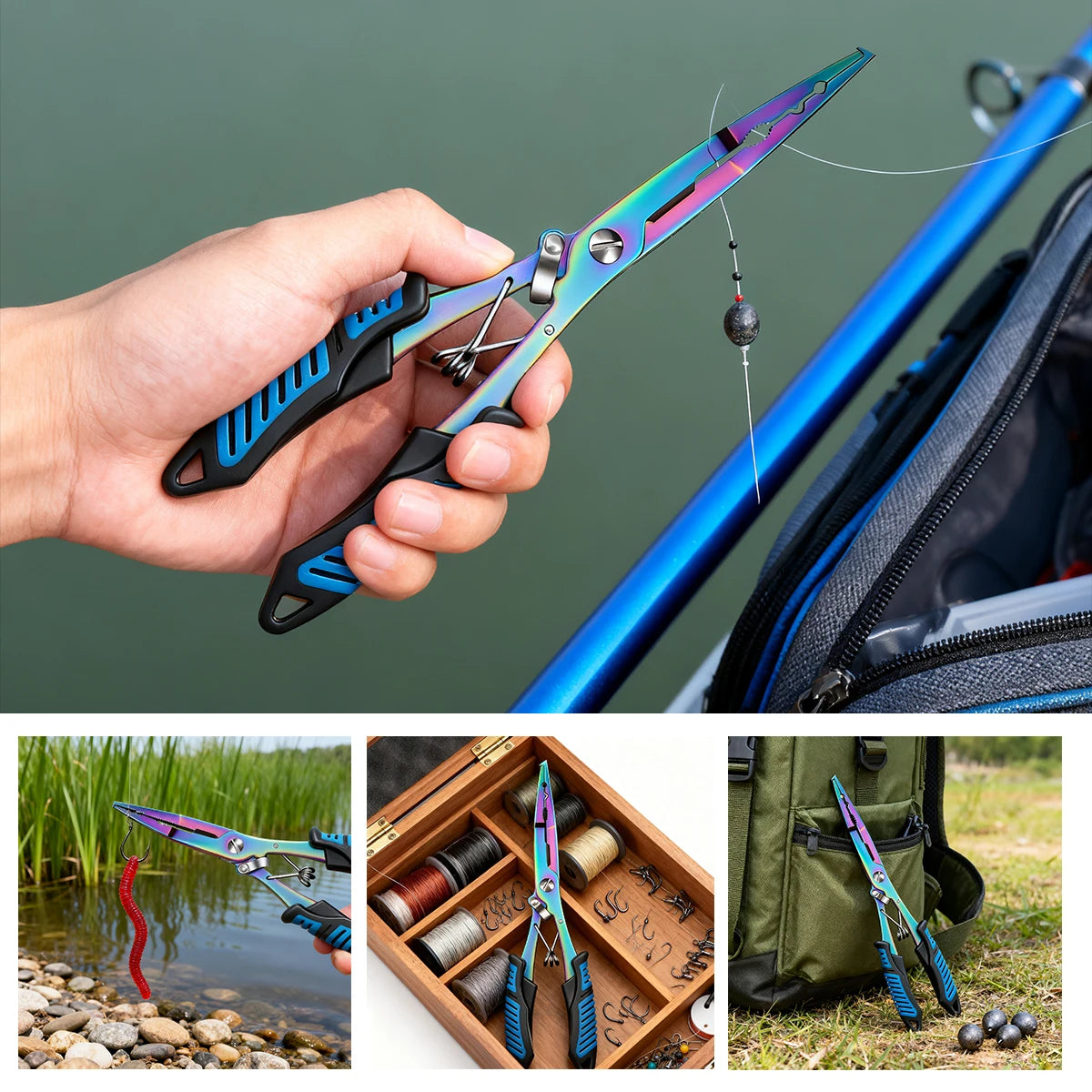NEW Set Complete Fishing Pliers Accessory Set:  Fishing Gloves, Pliers, Fish Grippers, Protect Pliers Sheath, Fish Tape Measure Fishing Accessories Tools Set