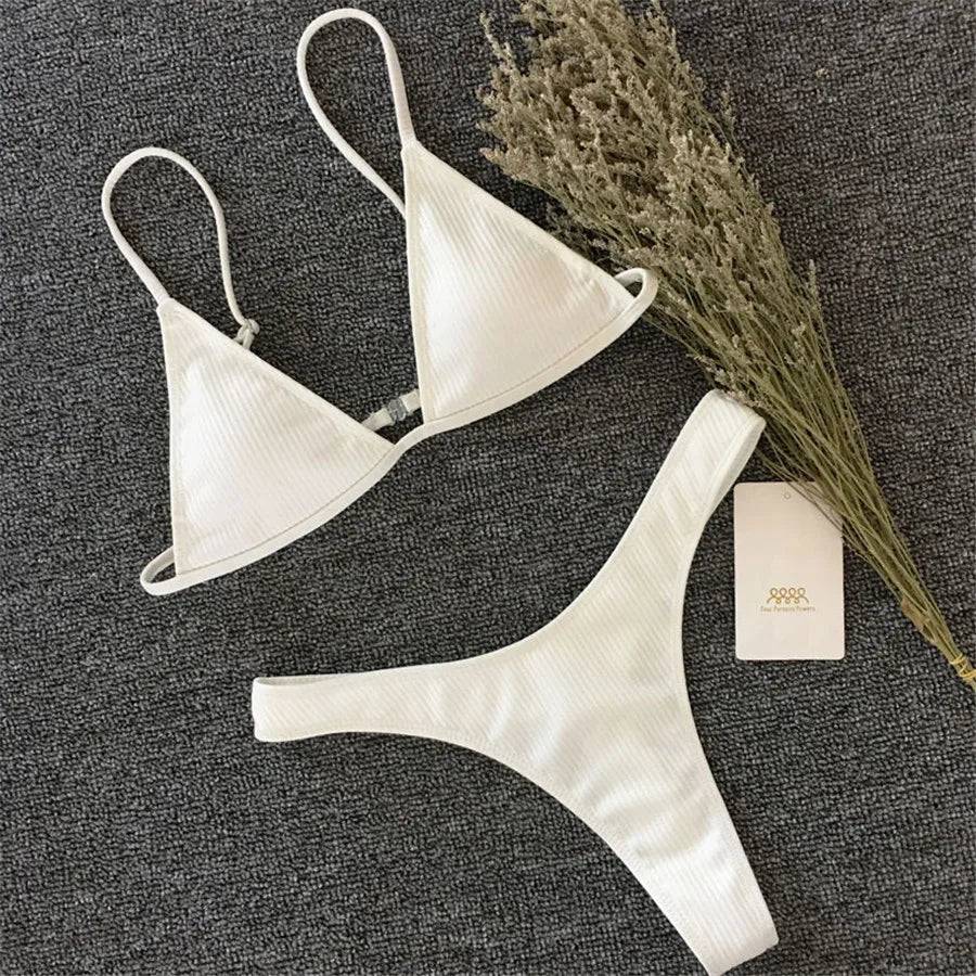 Girls Micro Bikini Sexy Brazilian Swimsuit Small Cup High Cut Style Beach Biquini Solid Black/White Swimwear Thong Bikinis Set