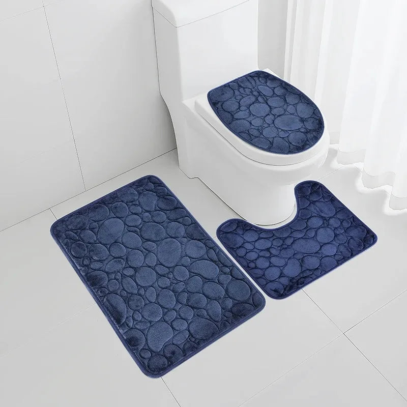 NEW Arrivals 3PCS Set 12 Colors Quick Drying Slip Water Absorption Anti Bathroom Mat Thickened Bathroom Toilet Carpet Machine Washable Fabric Bathroom Accessories