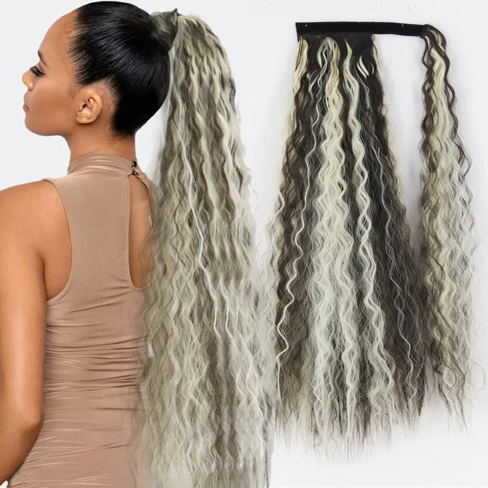 NEW  Synthetic Long Straight Wrap Around Clip In Ponytail Hair Extension Can Be Permed Heat Resistant Pony Tail Fake Hair