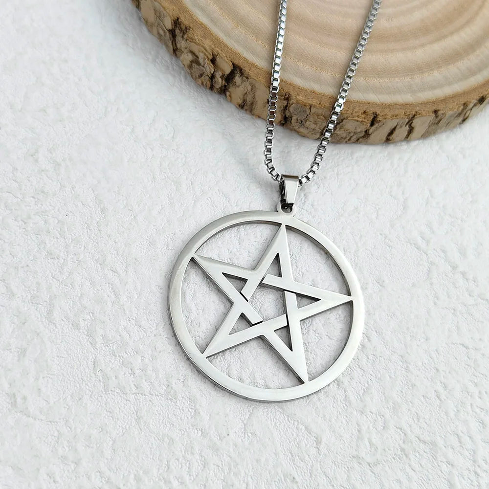 35-55cm Round Five-Pointed Five-Alpha Star Hollow Stainless Steel Gold-Plated Women's Necklace, Silver Box Chain Necklace, Black Jewelry Accessories