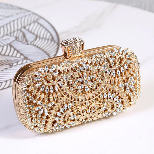 Women Diamond Evening Bag Mini Hollow Out Dinner Purse Ladies Glitter Crystal Shiny Dress Clutch Bridal Wedding Banquet Handbag