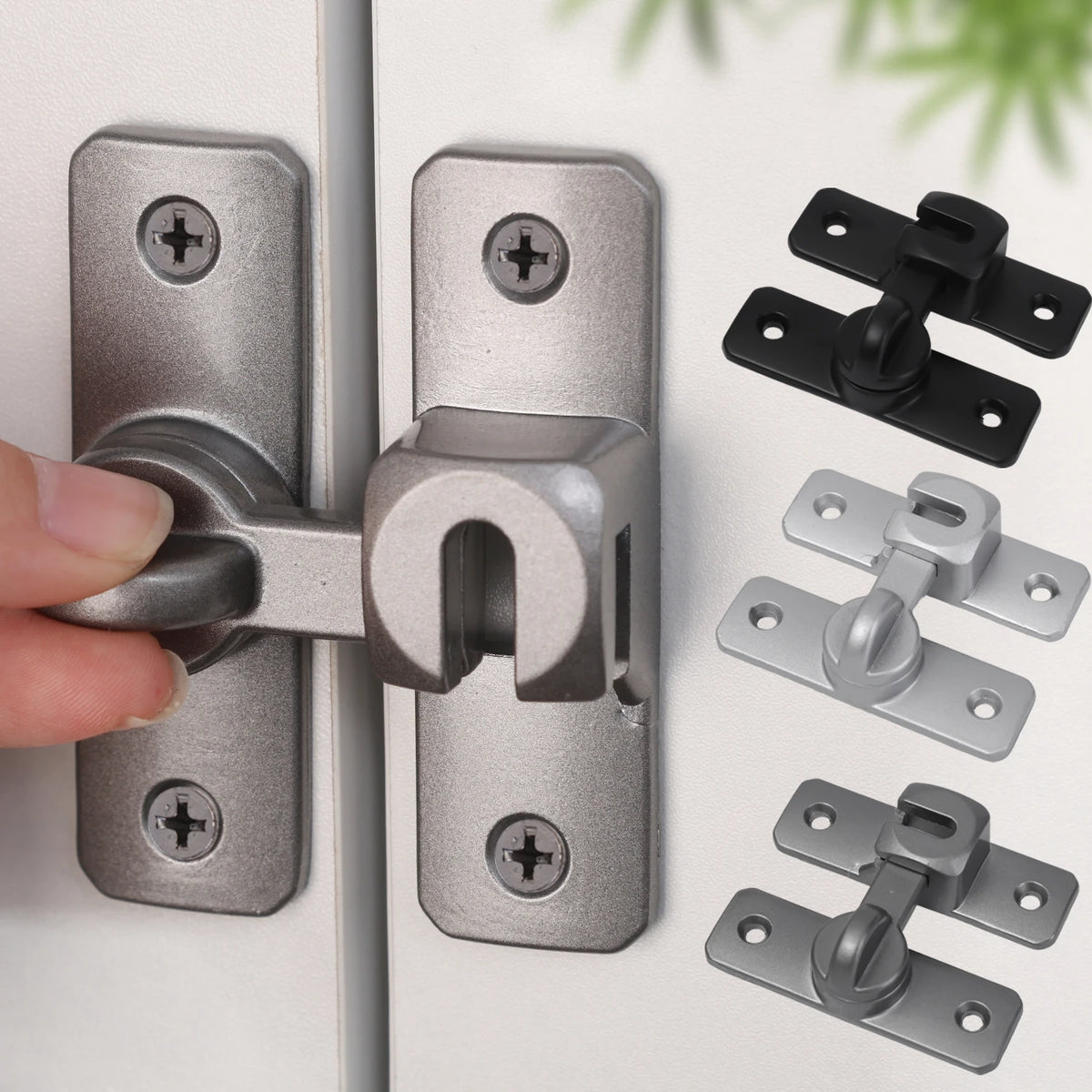 2/4 Sets Silver/Gray 90 Degree Window Drawers Cabinet Locks Stainless Steel Hook Latch Barn Door Latch Bolt Hooks Sliding Gate Buckles Hardware Home Indoor Outdoor Garden Street Door Security Supplies