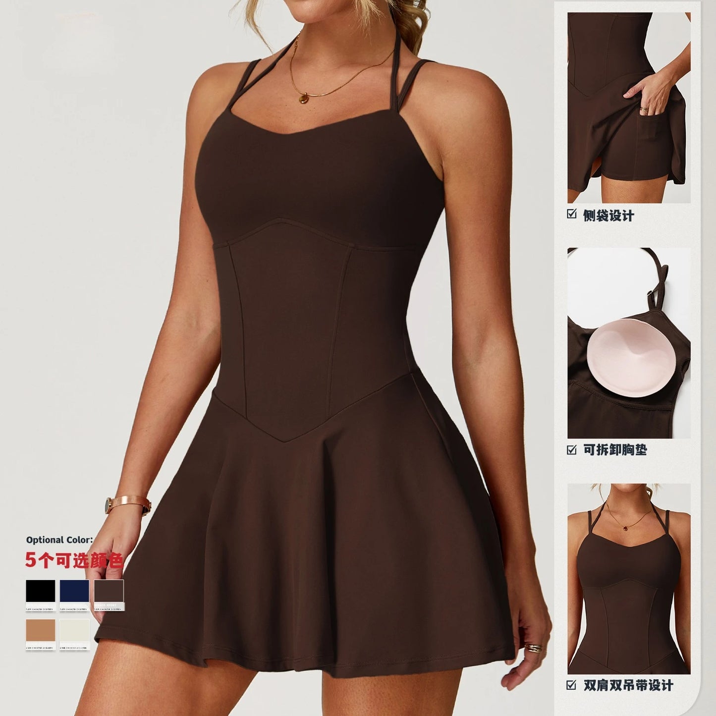 New S-50Kg- XL-80Kg 5 Colors Women Sleeveless Tennis Dresses Fitness Gym Clothes Yoga Jumpsuit Tracksuit Set running Sports Skorts Suspender Slip dress