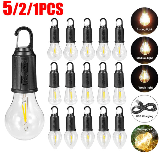 3 Modes LED Camping Light USB Rechargeable Lantern Waterproof Outdoor Flashlight Tent Light with Hook Portable Handheld Lamp