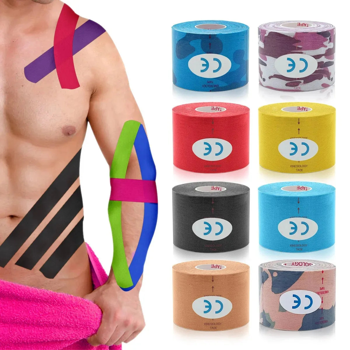 NEW Arrivals 10Pcs Set Box 5cmx500cm- 10cmx500cm Kinesiology Tape Grip Athletic Recovery Elastic Cotton Muscle Pain Relief Knee Arms Shoulders Back Pads Support Bandage Fitness Tapes