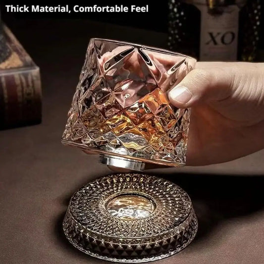NEW 280ml Crystal Luxury Elegant Liquor Cup Rotating Whiskey Porcelain Glass Crystal Bottom Diamond Ice Flower Bubble Pattern Spinner Home Barware Glass Cup