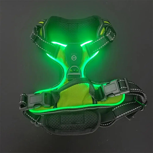 LED Light Pet Harness Rechargeable Dog Harness for Night Walking Adjustable Glow Vest for Small Medium Dogs Pet Chest Strap Soft Dog