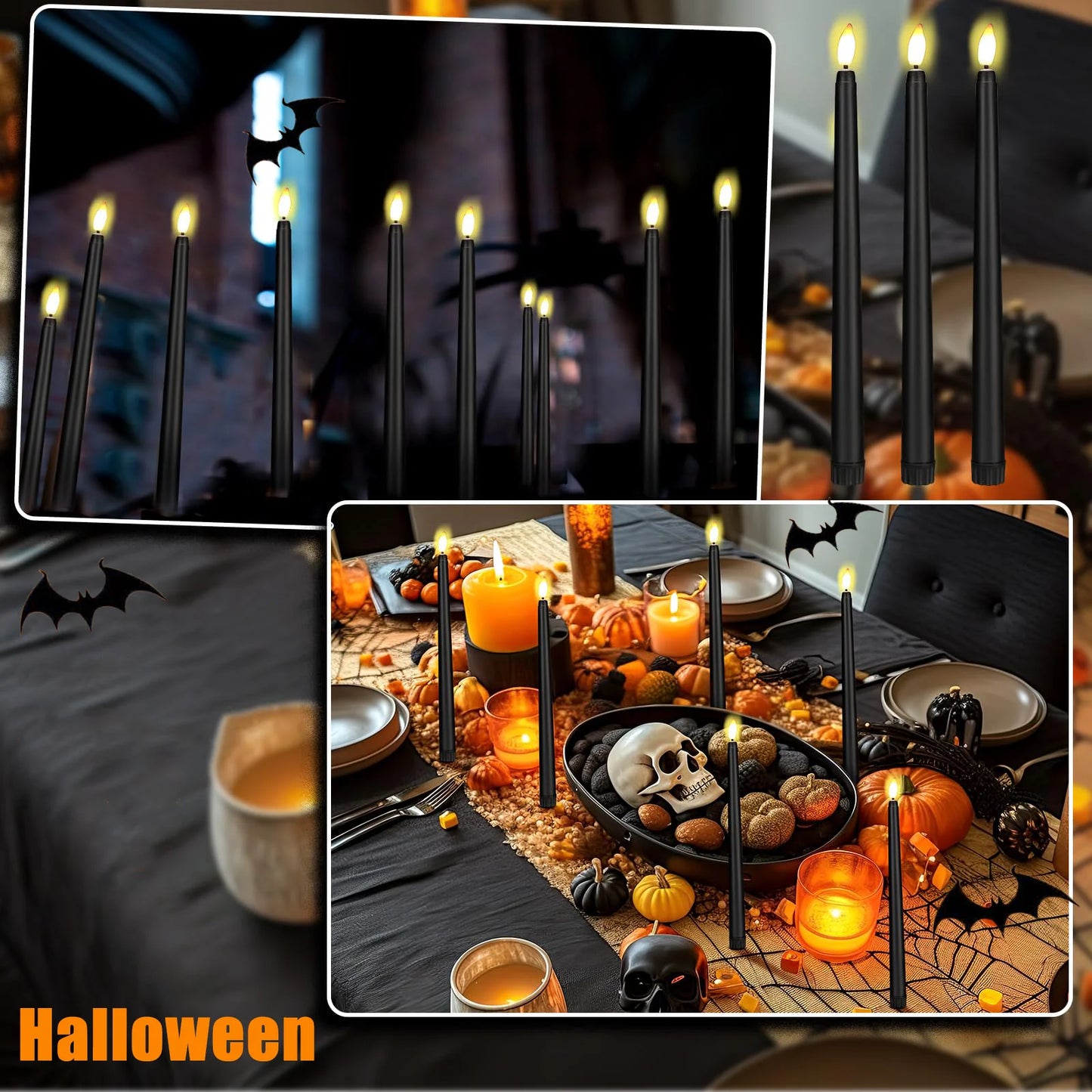 24 PCS Set with Remote Control LED Taper Candles Artificial Black Flameless Flickering Candle Christmas Lights Home Birthday Wedding Candles Battery