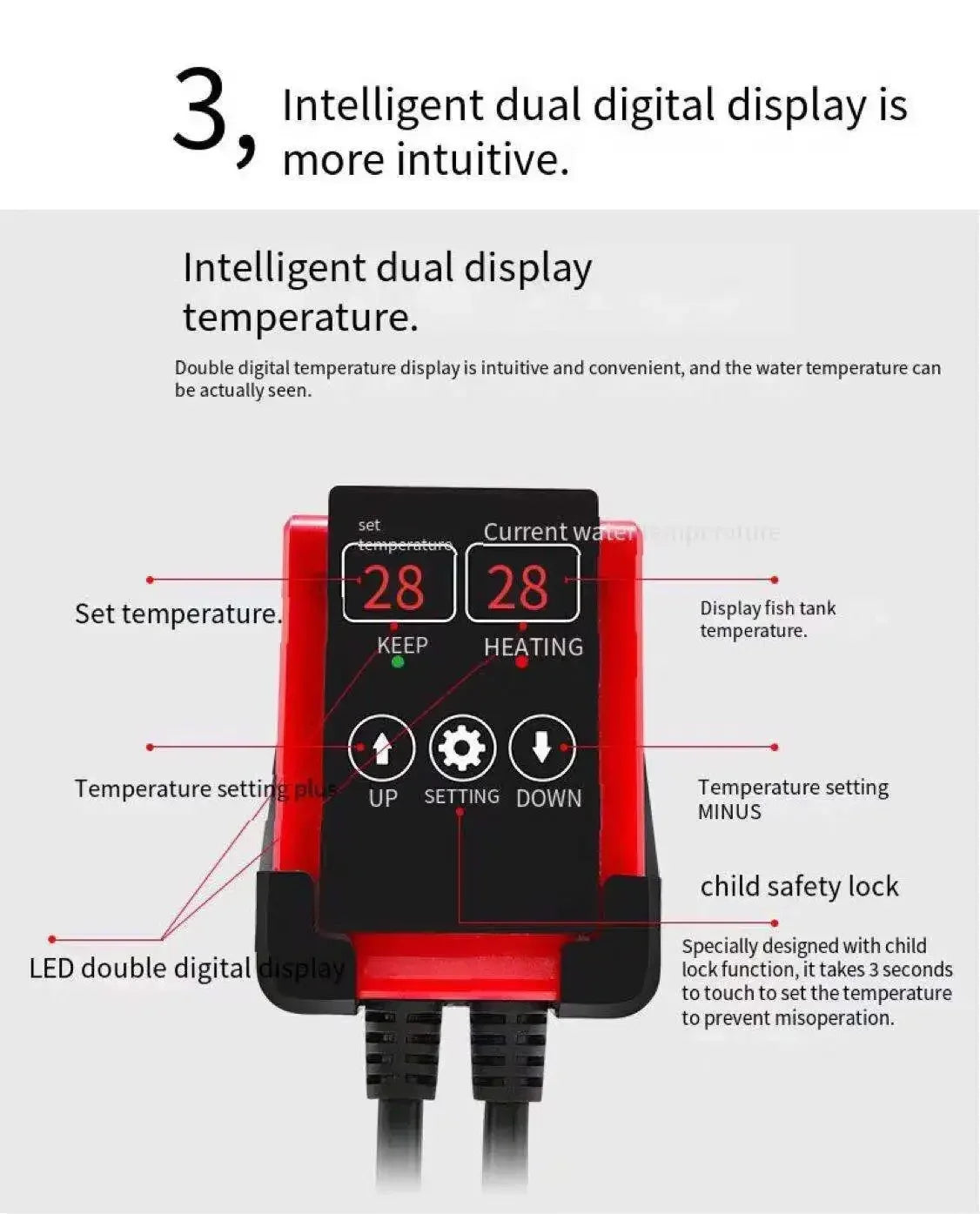 NEW Arrivals 1000W Aquarium Submersible Heater Fish Tank LCD Display Thermostatic Adjustable Water Heating Rod Constant Auto Temperature Aquarium Accessories